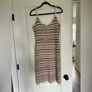 Olive & Oak Cream and Brown Spaghetti Strap Midi Dress